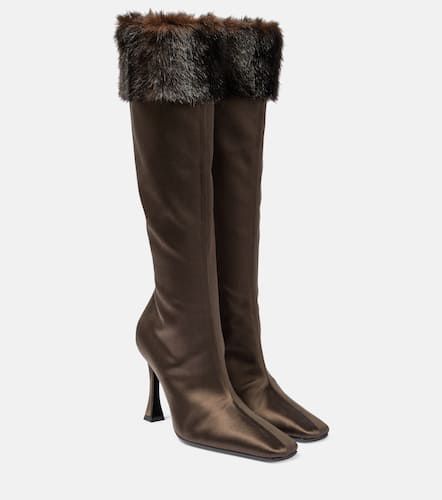 Faux fur-trimmed satin knee-high boots - Magda Butrym - Modalova