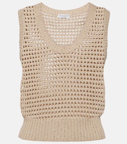 Sequined open-knit cotton-blend vest - Brunello Cucinelli - Modalova