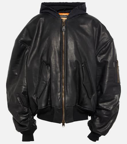 Oversized leather bomber jacket - Balenciaga - Modalova