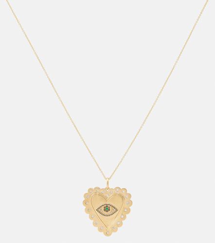 Collar Protection Heart de oro de 18 ct con diamantes, zafiros y tsavorita - Ileana Makri - Modalova