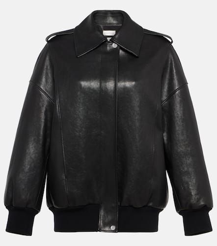 Oversized leather bomber jacket - Alexander McQueen - Modalova
