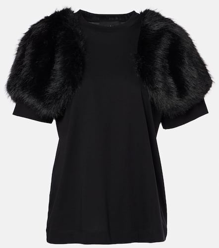 Faux fur-trimmed cotton jersey top - Simone Rocha - Modalova