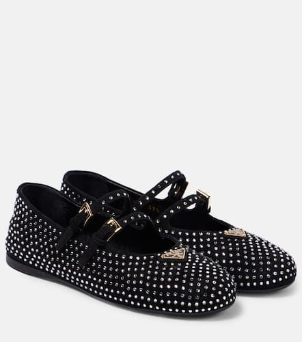 Logo embellished suede ballet flats - Prada - Modalova