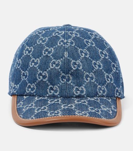 Gorra de denim de lona GG con piel - Gucci - Modalova