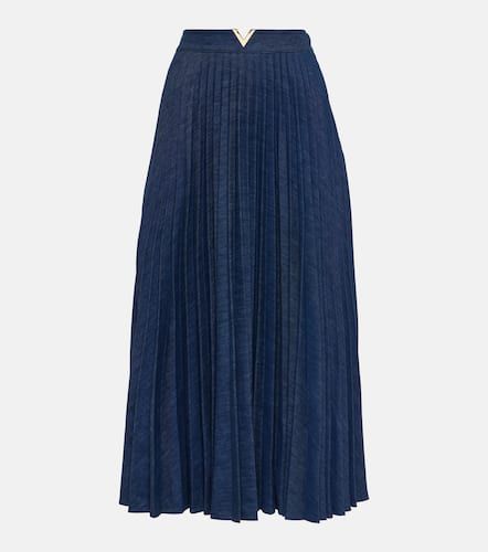 Falda midi plisada de chambray con VGold - Valentino - Modalova
