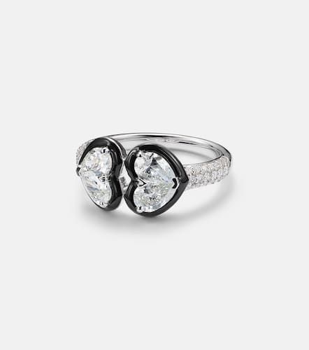Twin Heart 18kt white gold and enamel ring with diamonds - Kamyen - Modalova