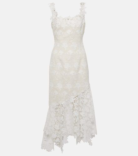 Floral lace-trimmed tweed midi dress - Oscar de la Renta - Modalova