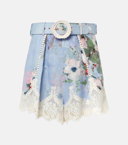 Everley belted floral linen and lace shorts - Zimmermann - Modalova