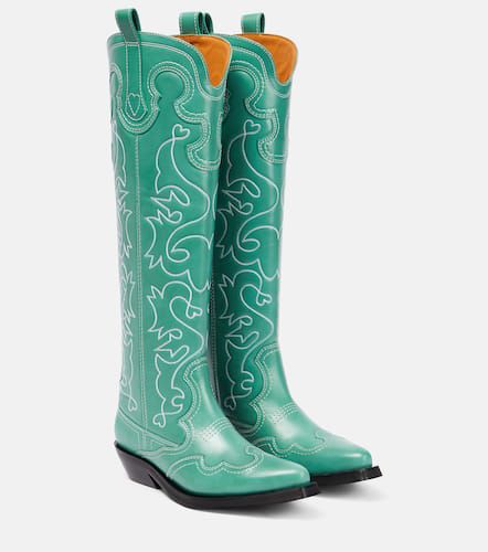 Embroidered leather cowboy boots - Ganni - Modalova