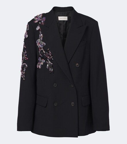 Embellished double-breasted wool blazer - Dries Van Noten - Modalova