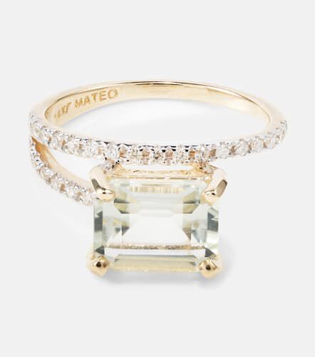 Anillo Point of Focus de oro de 14 ct con diamantes y amatista - Mateo - Modalova