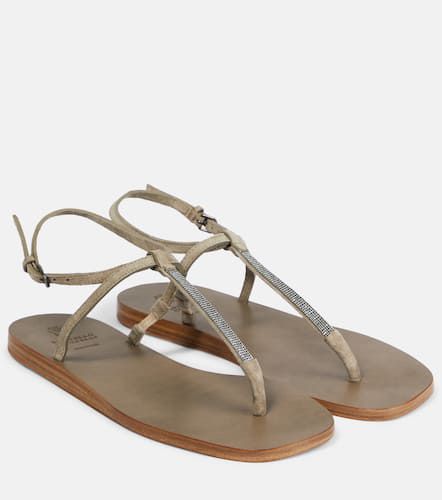 Embellished suede thong sandals - Brunello Cucinelli - Modalova