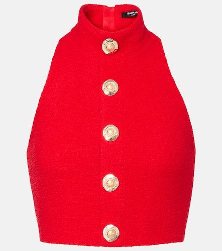 Top in crêpe di misto lana con scollo all’americana - Balmain - Modalova