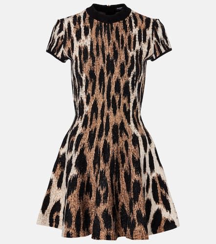 Miniabito in jacquard con stampa leopardata - Balmain - Modalova