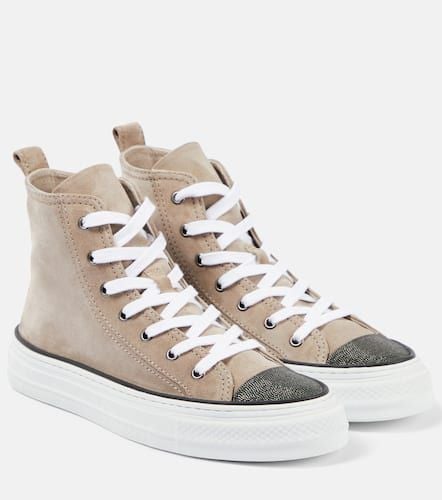 Monili-embellished high-top suede sneakers - Brunello Cucinelli - Modalova