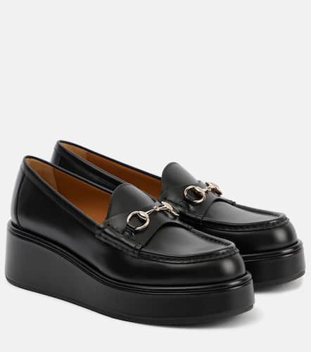 Horsebit leather wedge loafers - Gucci - Modalova