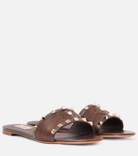 Rockstud leather and raffia slides - Valentino Garavani - Modalova