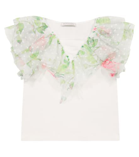 Camiseta ribeteada de tul floral - Monnalisa - Modalova