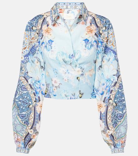 Floral cropped linen wrap top - Camilla - Modalova