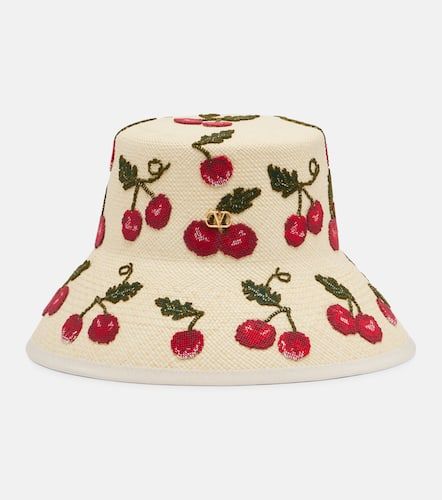 Cherryfic embroidered straw sun hat - Valentino - Modalova