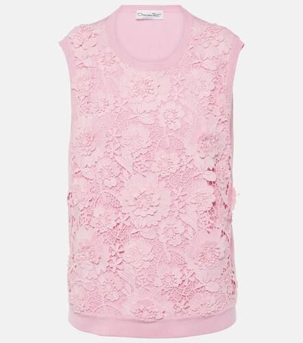 Floral lace-trimmed silk-blend top - Oscar de la Renta - Modalova