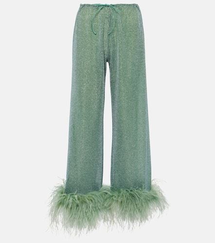 Oséree Lumière Plumage feather-trimmed lamé pants - Oseree - Modalova