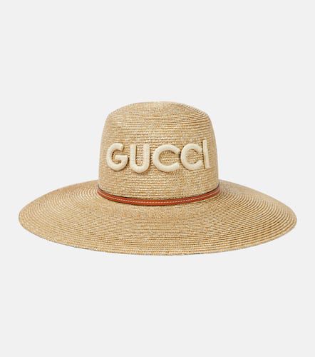 Sombrero de paja con ribete de piel - Gucci - Modalova