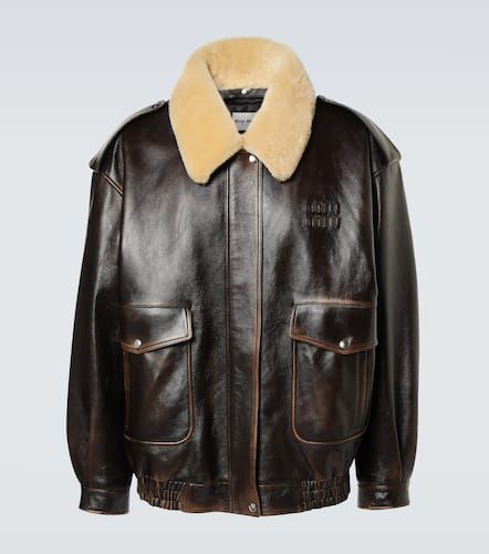 Bomber in pelle con shearling - Miu Miu - Modalova