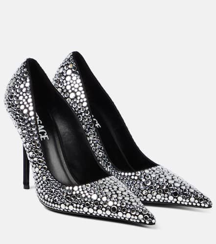 Crystal-embellished leather pumps - Versace - Modalova