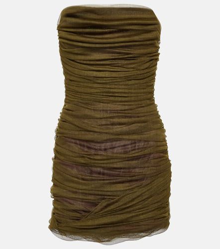 Strapless ruched silk-blend minidress - Saint Laurent - Modalova