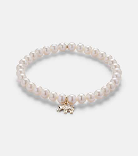 Mini Elephant 14kt bracelet with diamonds and pearls - Sydney Evan - Modalova