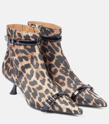 Leopard-print satin ankle boots - Ganni - Modalova