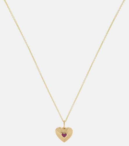 Collar Fluted Heart de oro de 14 ct con diamantes y rubí - Sydney Evan - Modalova
