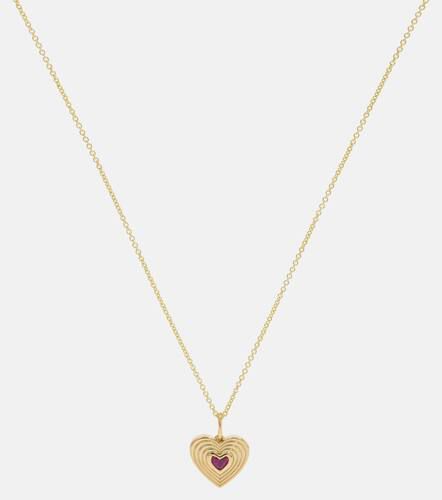 Fluted Heart 14kt chain necklace with ruby - Sydney Evan - Modalova