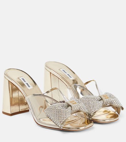 Embellished metallic leather sandals - Miu Miu - Modalova