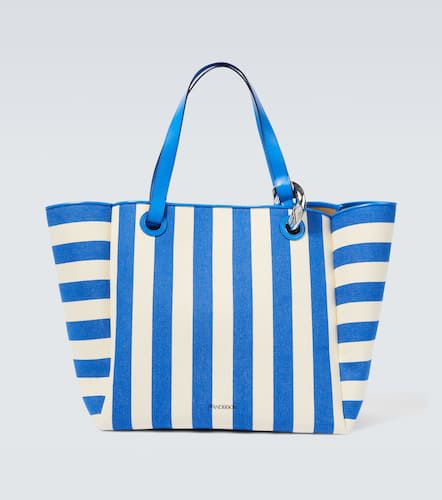 Striped leather-trimmed canvas tote bag - JW Anderson - Modalova