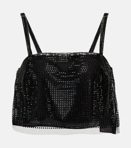 Top cropped in tulle con cristalli - Prada - Modalova