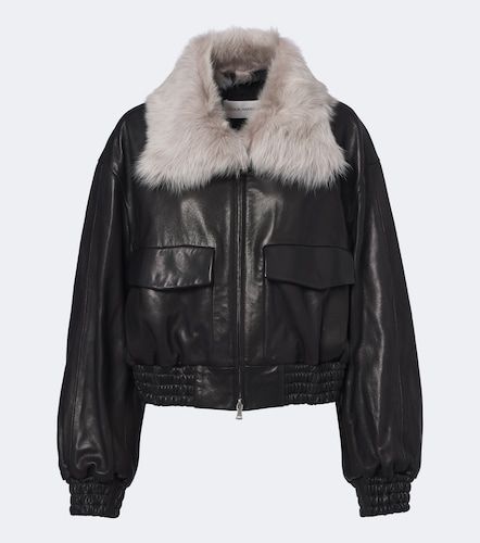 Shearling-trimmed leather blouson jacket - Nour Hammour - Modalova