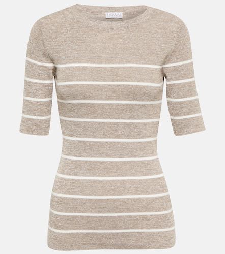 Striped linen-blend T-shirt - Brunello Cucinelli - Modalova