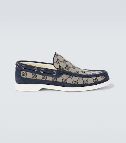GG leather-trimmed canvas boat shoes - Gucci - Modalova