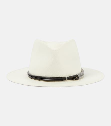 Leather-trimmed straw fedora - Brunello Cucinelli - Modalova