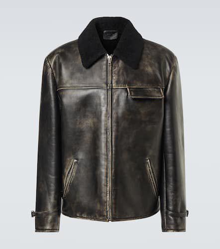Shearling-trimmed leather jacket - Prada - Modalova