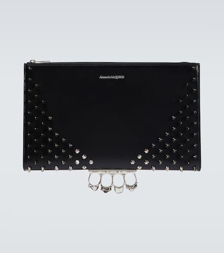 Four-Ring embellished leather clutch - Alexander McQueen - Modalova
