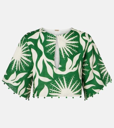 Iris beaded printed linen crop top - Cala de la Cruz - Modalova