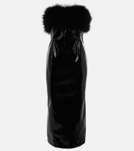 Feather-trimmed faux leather midi dress - Blumarine - Modalova