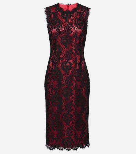 Vestido midi en mezcla de algodón con encaje - Dolce&Gabbana - Modalova