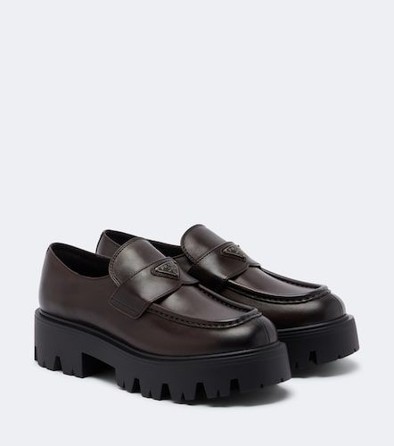 Mocassini platform in pelle con logo - Prada - Modalova