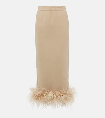 Feather-trimmed cotton midi skirt - Prada - Modalova