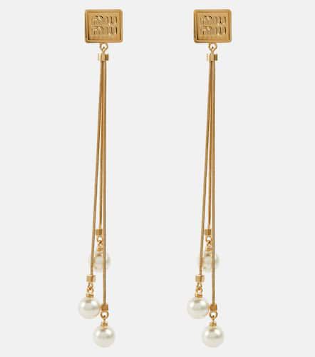 Faux pearl and brass earrings - Miu Miu - Modalova