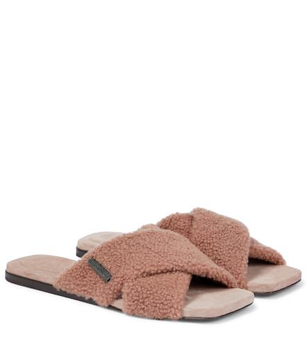 Embellished shearling slides - Brunello Cucinelli - Modalova